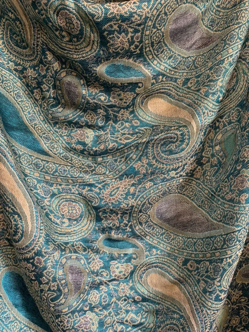 Cashmere & Silk Blend Paisley Print Fringe Scarf